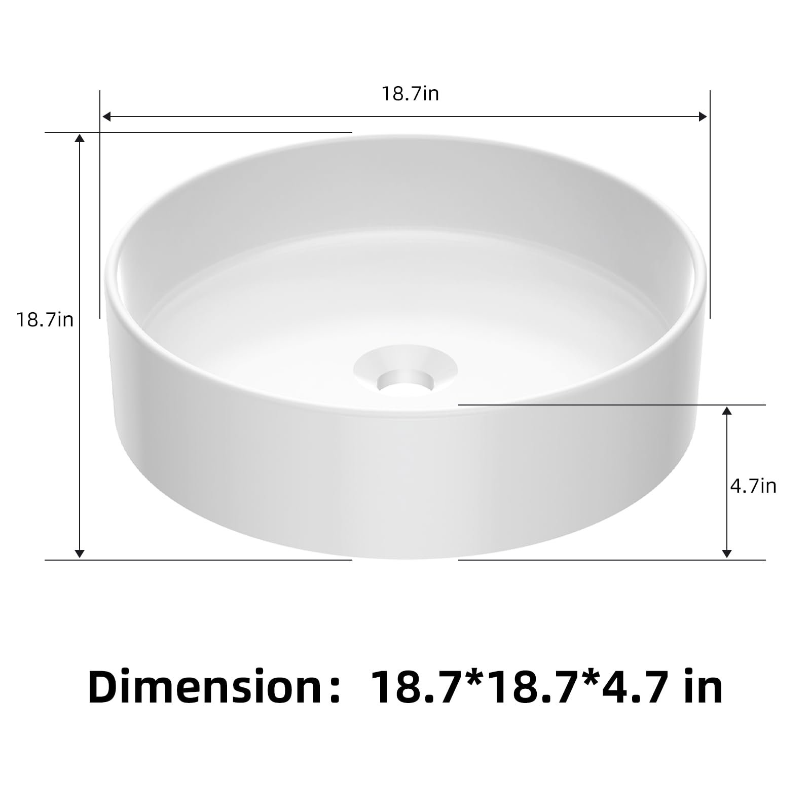 Lavabo rond Garvee 45,7 x 45,7 cm en céramique blanche moderne émaillée résistante aux rayures pour salle de bain et bar