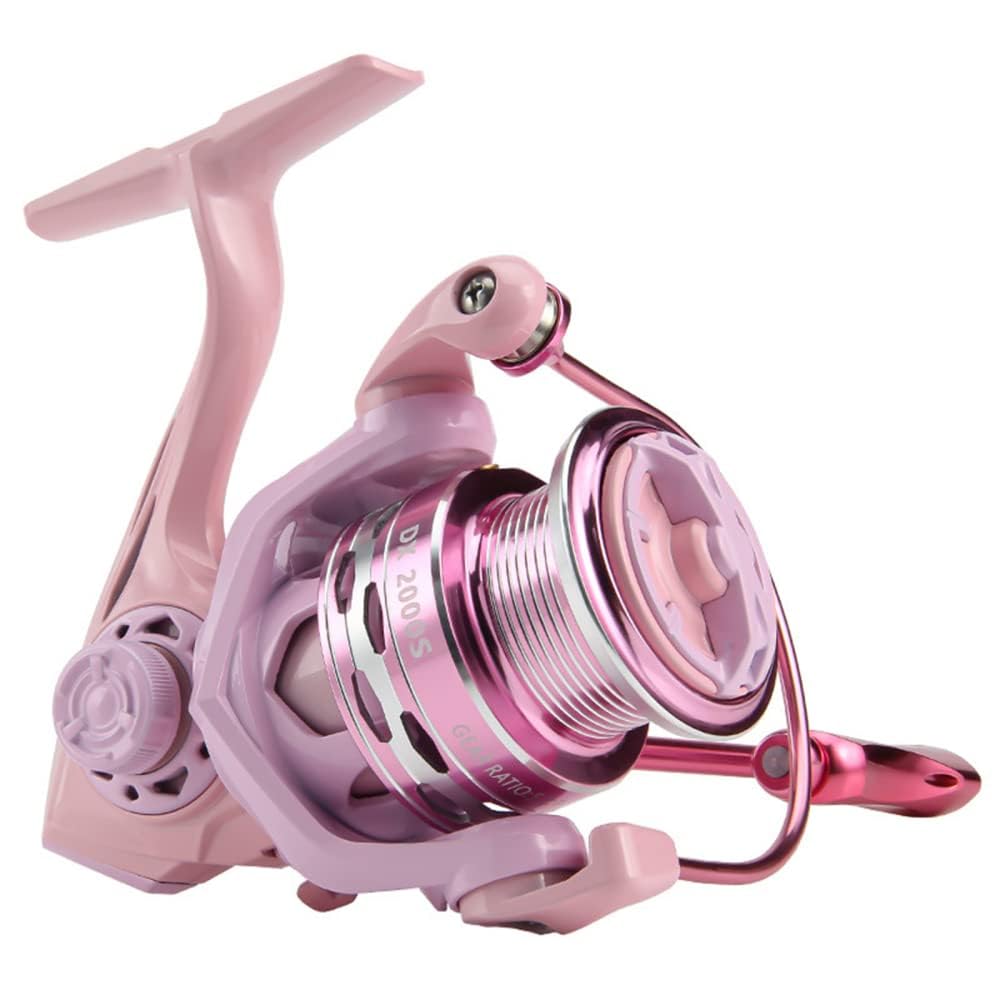 Moulinet de pêche Garvee DX2000S rose, léger et entièrement métallique, pour femmes, eau douce et eau salée, ratio 5.2:1, puissance de freinage 8 kg