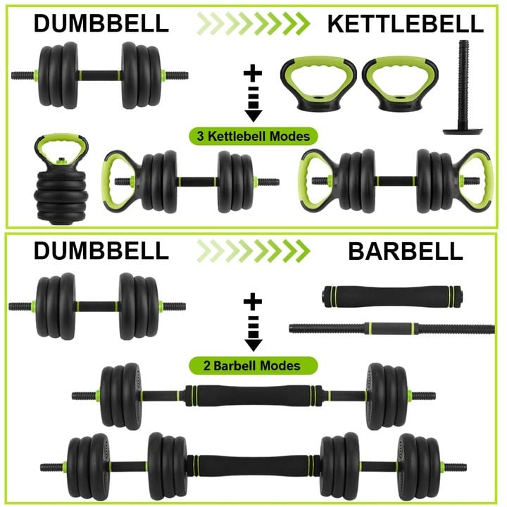 Kit de musculation ajustable Garvee 4 en 1 (30 kg) - Haltère, barre, kettlebell, pompes - Matériau ABS, antidérapant, amortissant les chocs - Idéal pour la musculation à domicile