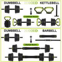 Kit de musculation ajustable Garvee 4 en 1 (30 kg) - Haltère, barre, kettlebell, pompes - Matériau ABS, antidérapant, amortissant les chocs - Idéal pour la musculation à domicile