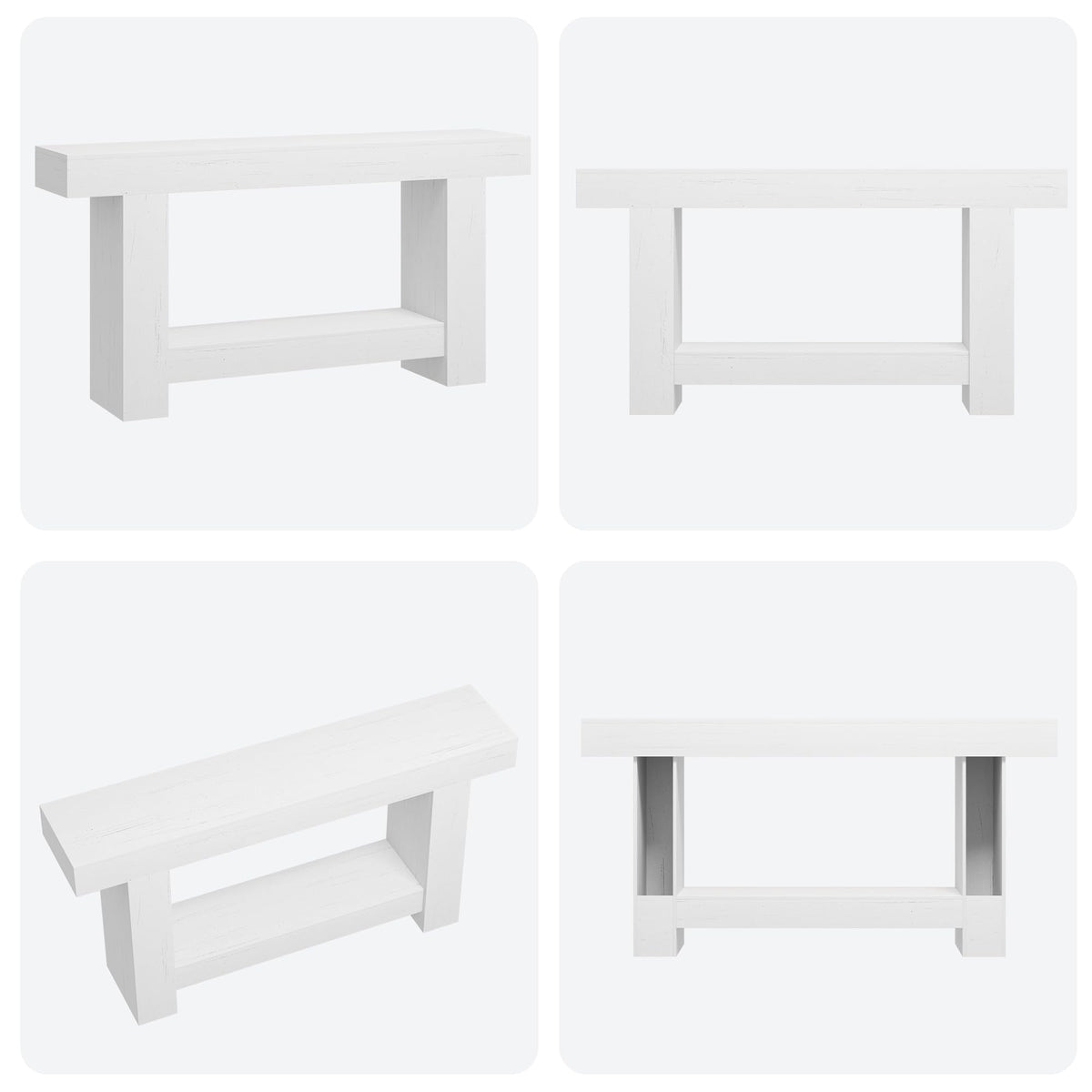 Garvee Table Console 160 cm en Bois Massif avec 2 Étagères, Style Maison de Campagne, pour Salon et Entrée, Blanc