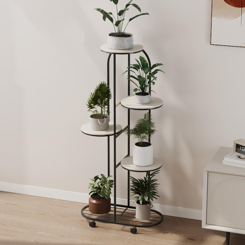 Garvee Support à plantes à 5 niveaux en métal, blanc crème, pour balcon et salon, gain de place et robuste