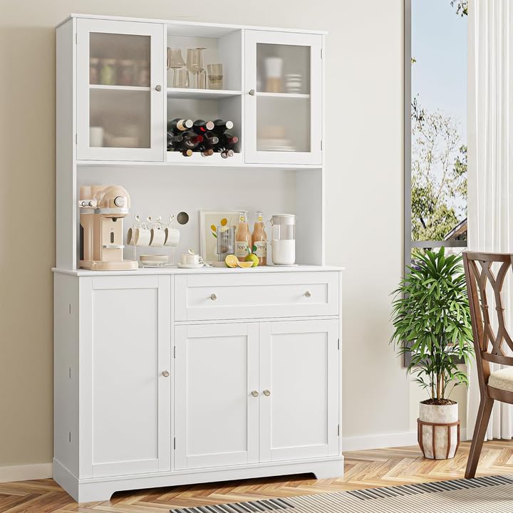 Armoire de cuisine Garvee de 18 cm de haut avec grands tiroirs, autoportante, style campagnard, finition bois blanc, pour salon et salle à manger