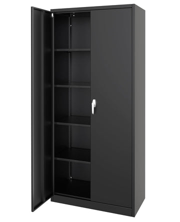 Garvee armoire de rangement métallique avec serrure, 4 étagères réglables, 180 cm de hauteur, revêtement en poudre, résistant aux rayures et à la rouille, acier, garage et bureau, gris