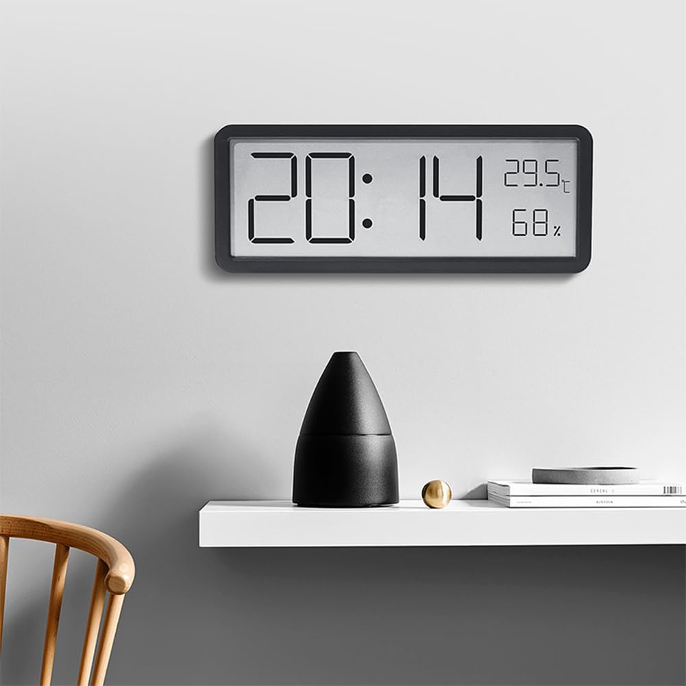 Réveil numérique Garvee 8 pouces – Horloge murale/de table LED avec affichage de la température et de l'humidité, ultra-mince, noir