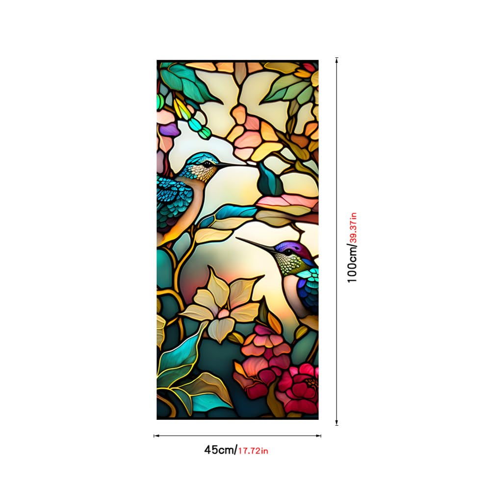 Film adhésif statique en PVC Garvee Retro, motif colibri et fleurs, protection UV, 45 x 100 cm, pour la décoration de douches et de fenêtres.