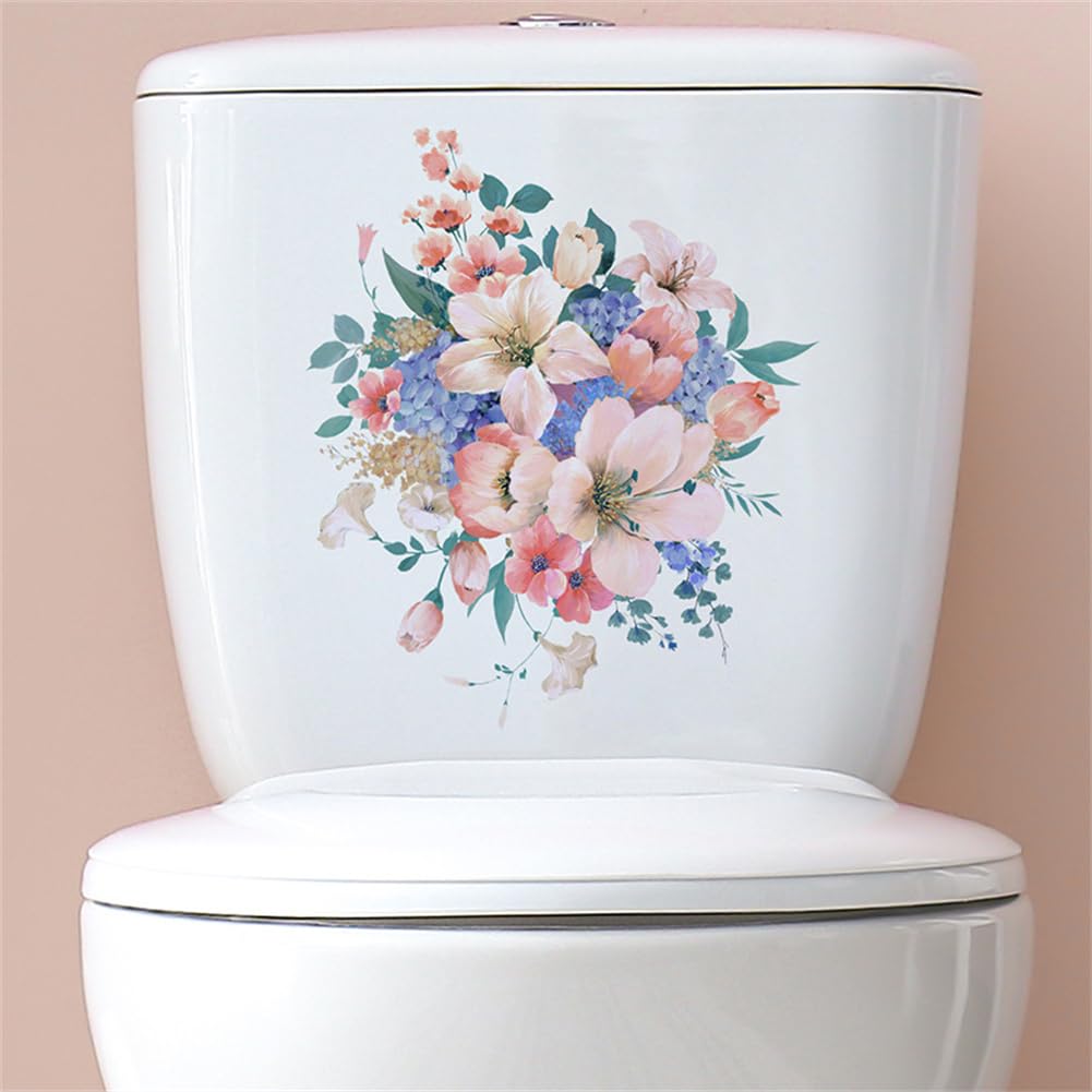 Autocollants décoratifs floraux pour abattant de toilettes Garvee, auto-adhésifs, amovibles, en PVC, imperméables, pour la décoration de salle de bain, style 2