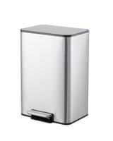 Garvee poubelle rectangulaire 15 L acier inoxydable avec couvercle fermeture douce pédale pied compact pour chambre bureau cuisine argent - Argent