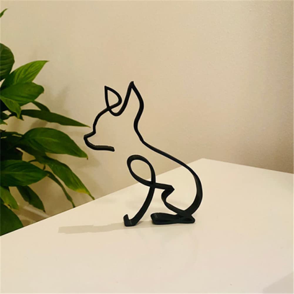 Sculpture murale en métal Garvee représentant un chien. Art minimaliste géométrique abstrait en fil de fer, robuste et décoratif pour la maison ou le bureau (noir).