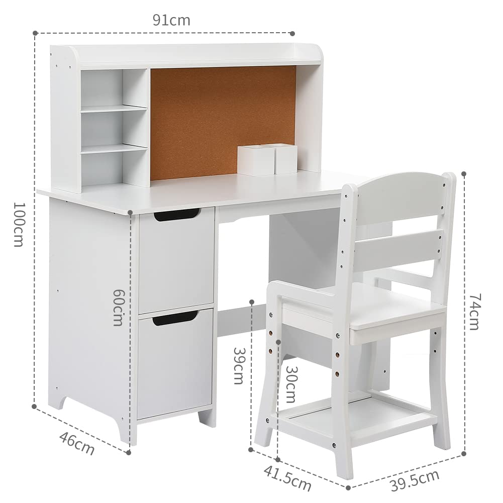 Ensemble bureau et chaise en bois Garvee pour enfants, avec étagère et tableau d'affichage, pour garçons et filles de 3 à 8 ans. Pratique et robuste, idéal pour apprendre et jouer.