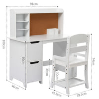 Ensemble bureau et chaise en bois Garvee pour enfants, avec étagère et tableau d'affichage, pour garçons et filles de 3 à 8 ans. Pratique et robuste, idéal pour apprendre et jouer.