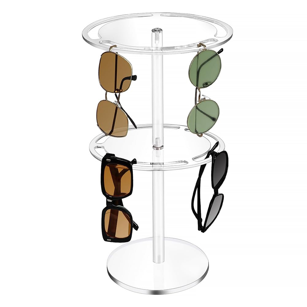 Garvee Présentoir à lunettes de soleil en acrylique transparent à double niveau, rotatif à 360°, pour bijoux et lunettes de table
