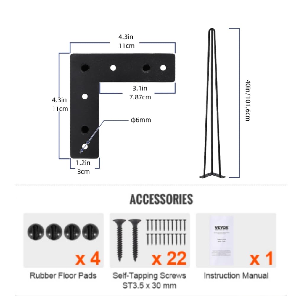 Pieds de meubles Garvee 40 pouces – Pieds en acier robustes pour salon et bureau, parfaits pour ajuster et renforcer les meubles