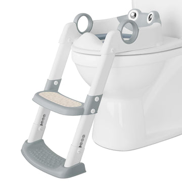 Siège d'apprentissage de la propreté Garvee avec marchepied et poignées pour garçons et filles, gris, pour la salle de bain, hauteur réglable, antidérapant, en polypropylène durable