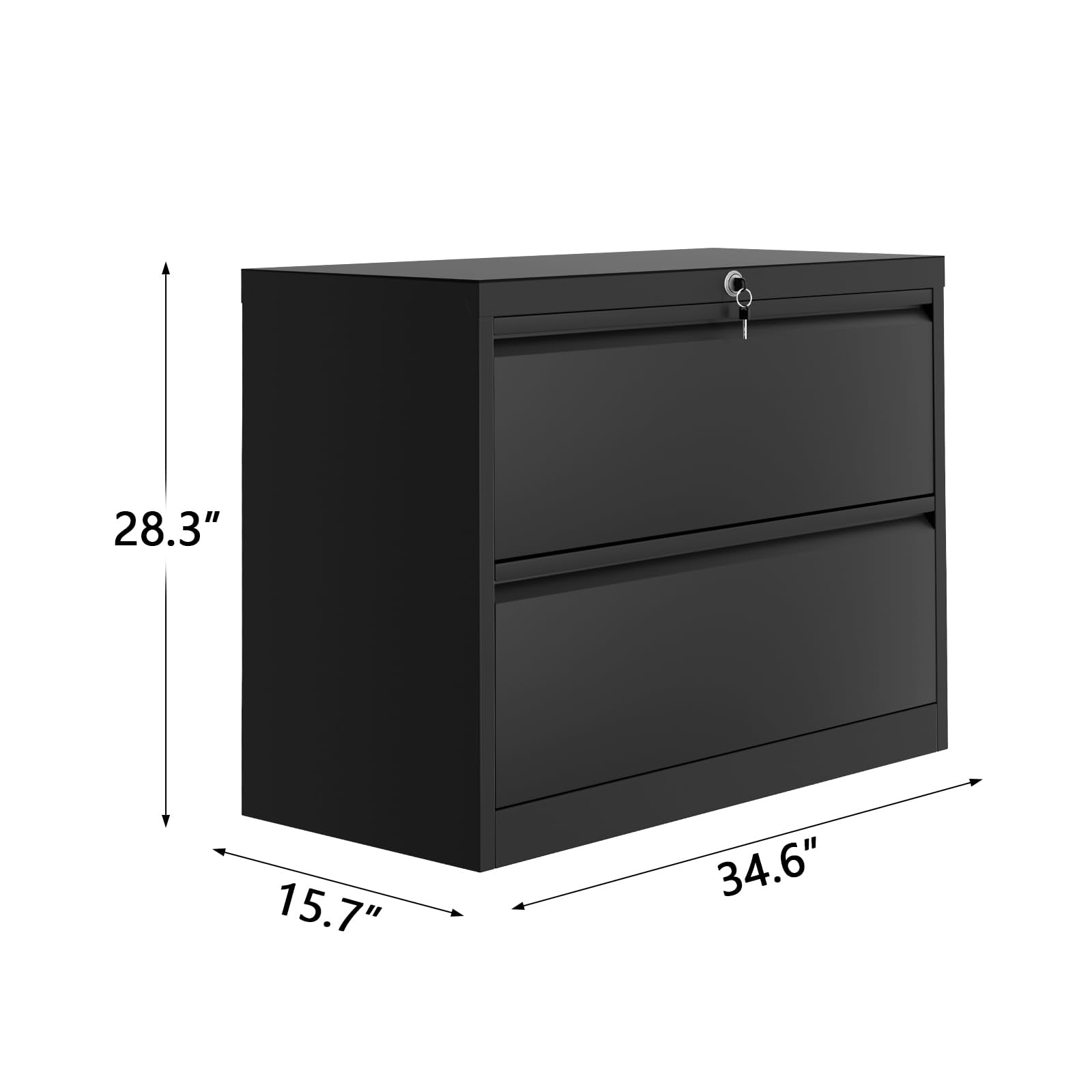 Classeur à tiroirs Garvee à 2 tiroirs avec serrure, en métal, à ouverture latérale, pour bureau et bureau à domicile, 72 x 88 x 40 cm, noir