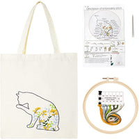 Kit de broderie Garvee 3 pièces pour débutants avec motif, instructions, sac à broder, tambour à broder, kits de point de croix à faire soi-même pour sacs en toile, adultes