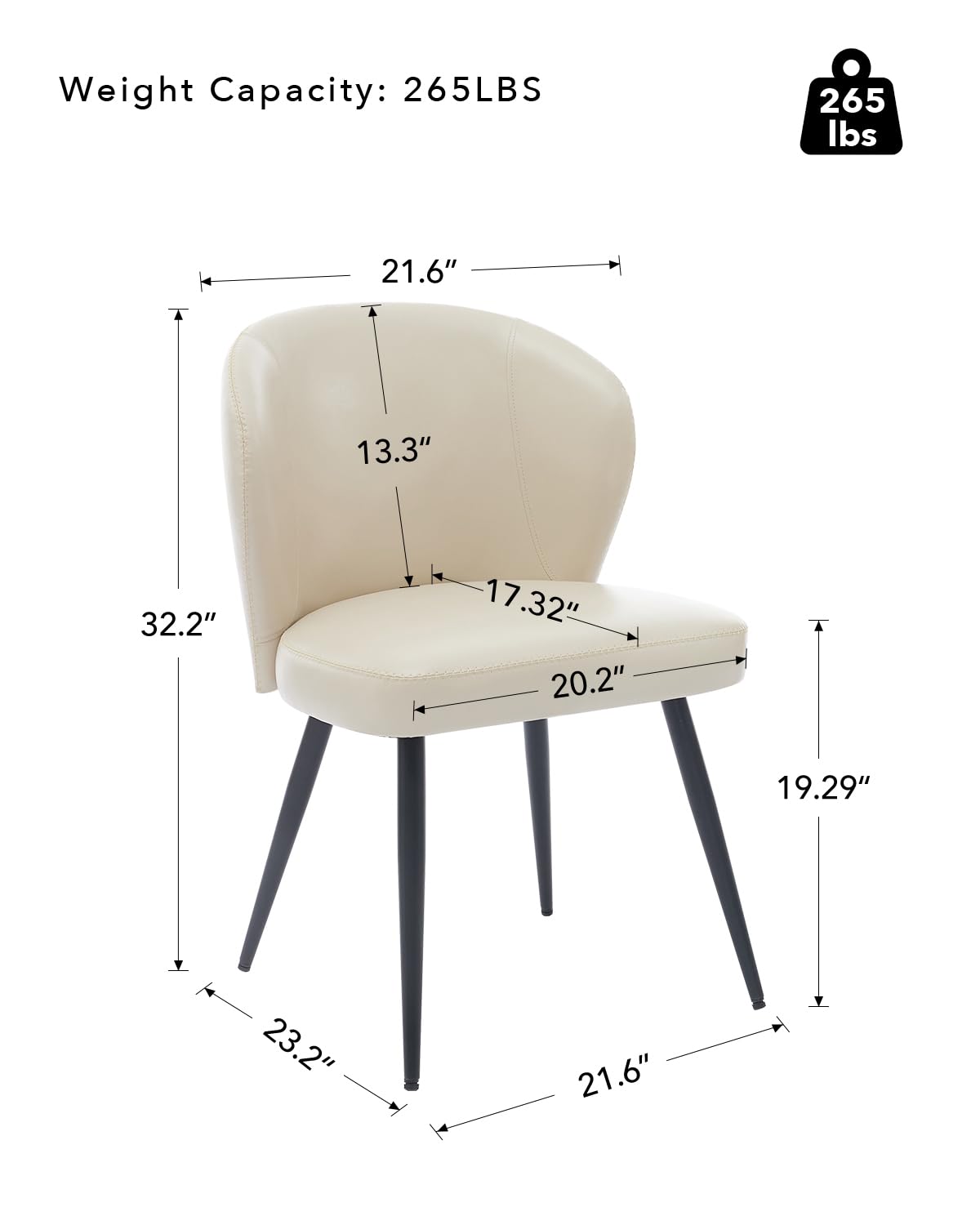 Garvee Ensemble de 2 chaises de salle à manger , ergonomiques, en cuir, pieds en acier, pour la cuisine et la salle à manger, hauteur d'assise de 59 cm (23,2 po), couleur neutre