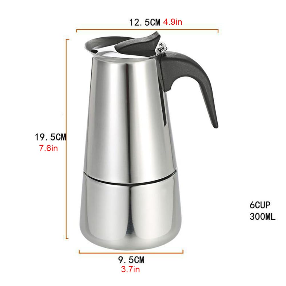 Cafetière italienne Garvee Moka, 6 tasses, en acier inoxydable, compatible induction, soupape de sécurité, poignée ergonomique, pour la maison et le bureau