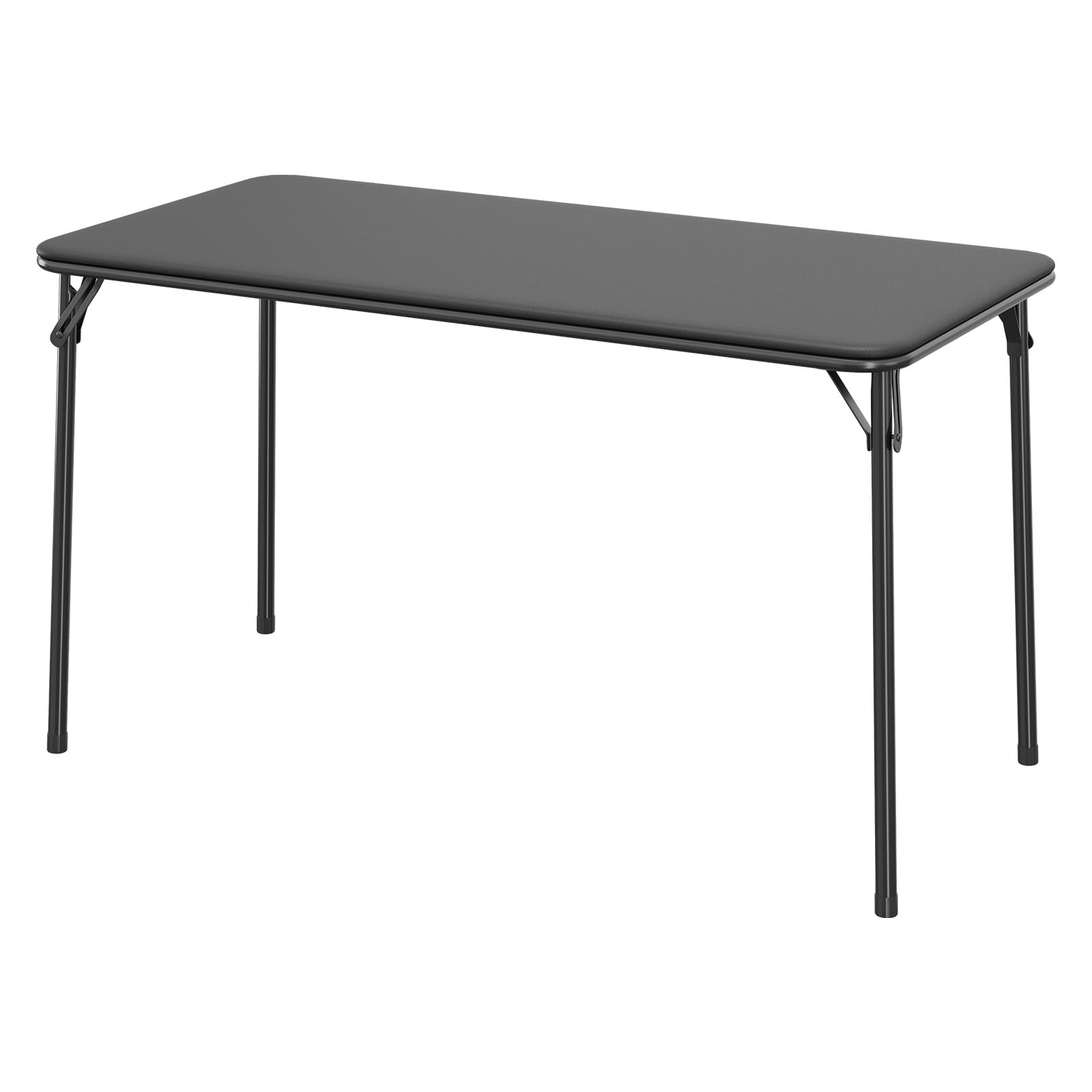 Table pliante Garvee à 4 pieds avec pieds en métal, plateau en cuir PU, robuste pour une utilisation intérieure et extérieure, noire, gain de place