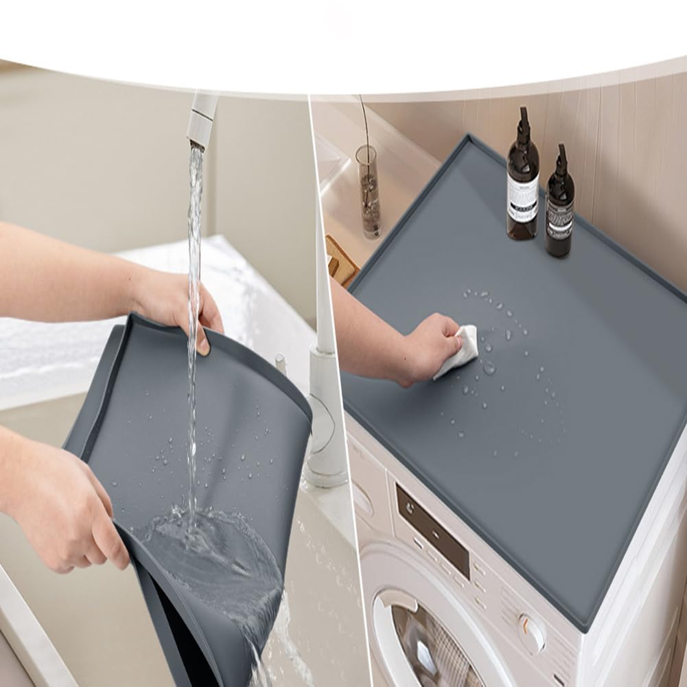 Tapis de machine à laver en silicone antidérapant Garvee, gris, 50 x 60 cm / 60 x 60 cm, protection de plan de travail