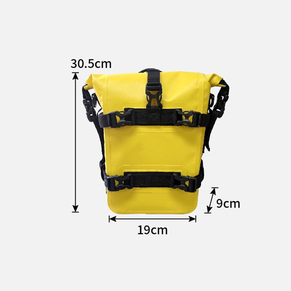 Sacoche moto Garvee avec barre de protection, étanche IPX6, 8 L, jaune, pour cadres de moto et utilisation tout-terrain