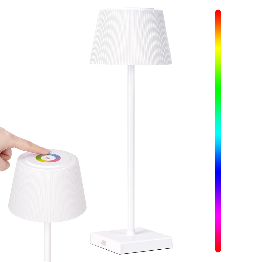 Lampe de table sans fil GARVEE à intensité variable, 8 couleurs, commande tactile, batterie 4000 mAh, étanche, idéale pour le jardin, la chambre, le balcon, l'hôtel, noir et blanc.
