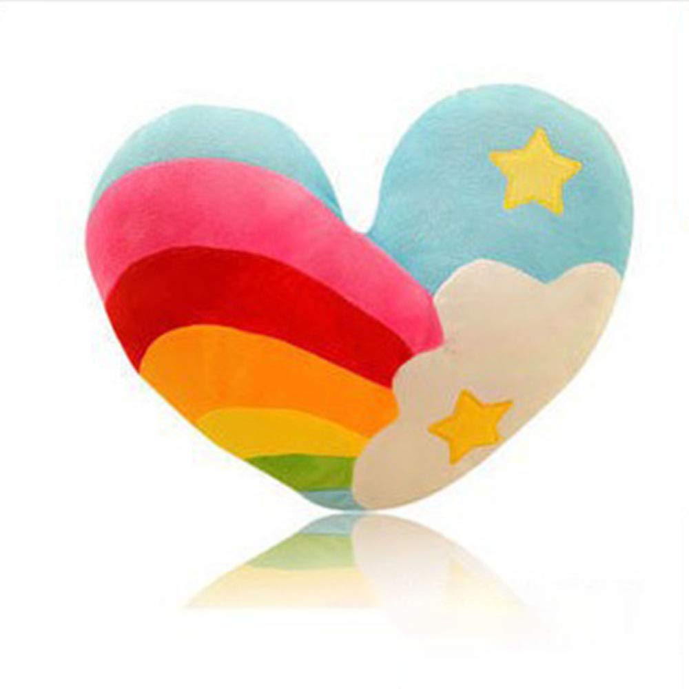 Coussin en peluche en forme de cœur Garvee, motif arc-en-ciel, 40 x 32 cm, doux et confortable, décoratif pour la maison et le bureau.