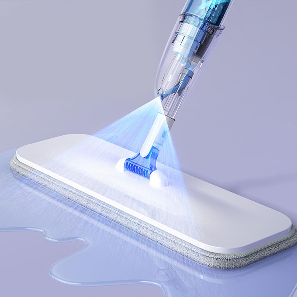 Balai-serpillère Garvee avec fonction spray pour sols en bois, carrelage et parquet, rotatif à 360°, avec 5 lingettes microfibres réutilisables, plat, noir