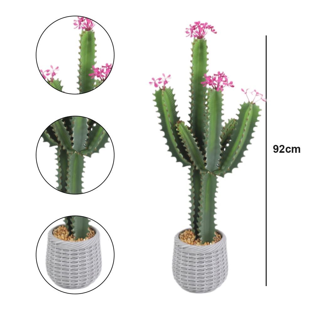 Cactus artificiel Garvee de 90 cm (3 pieds), design réaliste, en plastique vert, pour une utilisation intérieure et extérieure.