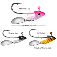 Garvee Lot de 5 têtes plombées de 1/2 oz avec œillets 3D, palette tournante et hameçons en acier à haute teneur en carbone pour la pêche au bar et à la truite, différents poids