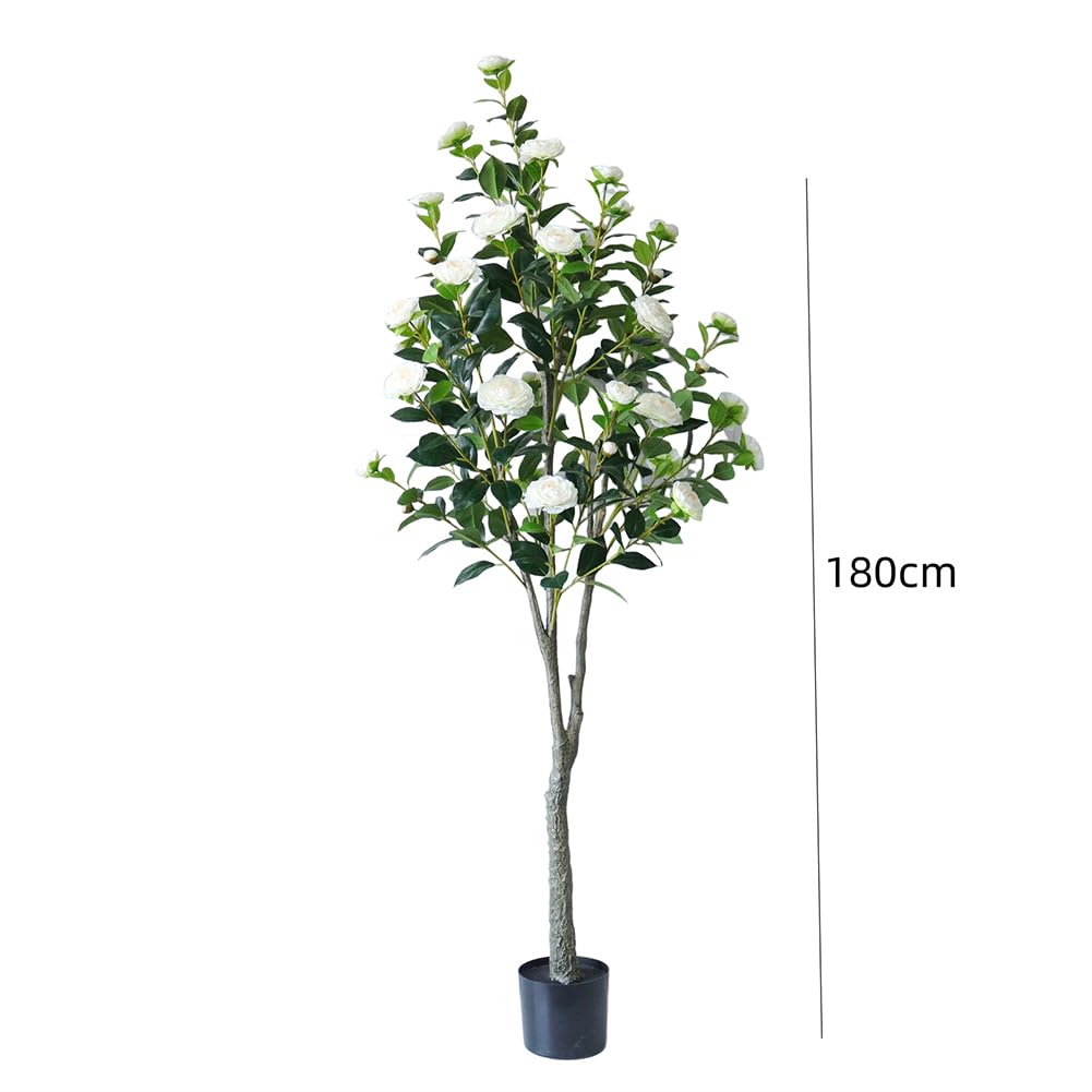 Camélia artificiel Garvee 150-180 cm avec feuilles et fleurs réalistes, facile d'entretien, blanc, pour la décoration de la maison et du bureau