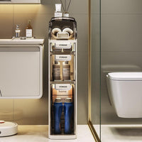 Meuble de salle de bain Garvee à 4 niveaux, étroit, avec tiroirs transparents et roulettes, pour salle de bain et cuisine. Gain de place, étanche, ABS et PP, argent.