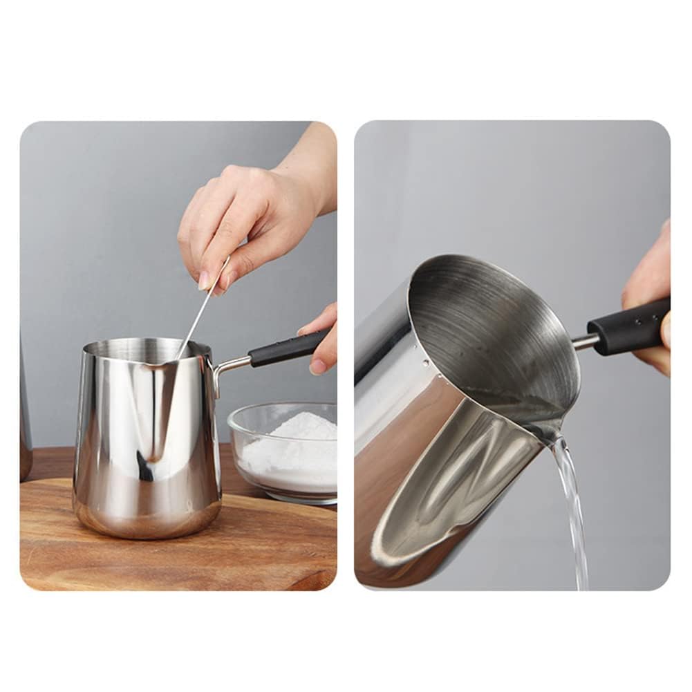 Casserole Garvee Pentolino en acier inoxydable avec poignée thermo-réfléchissante, graduation, bec verseur, répartition de la chaleur sur 3 niveaux pour la cuisson et la préparation du café, plusieurs tailles, argent