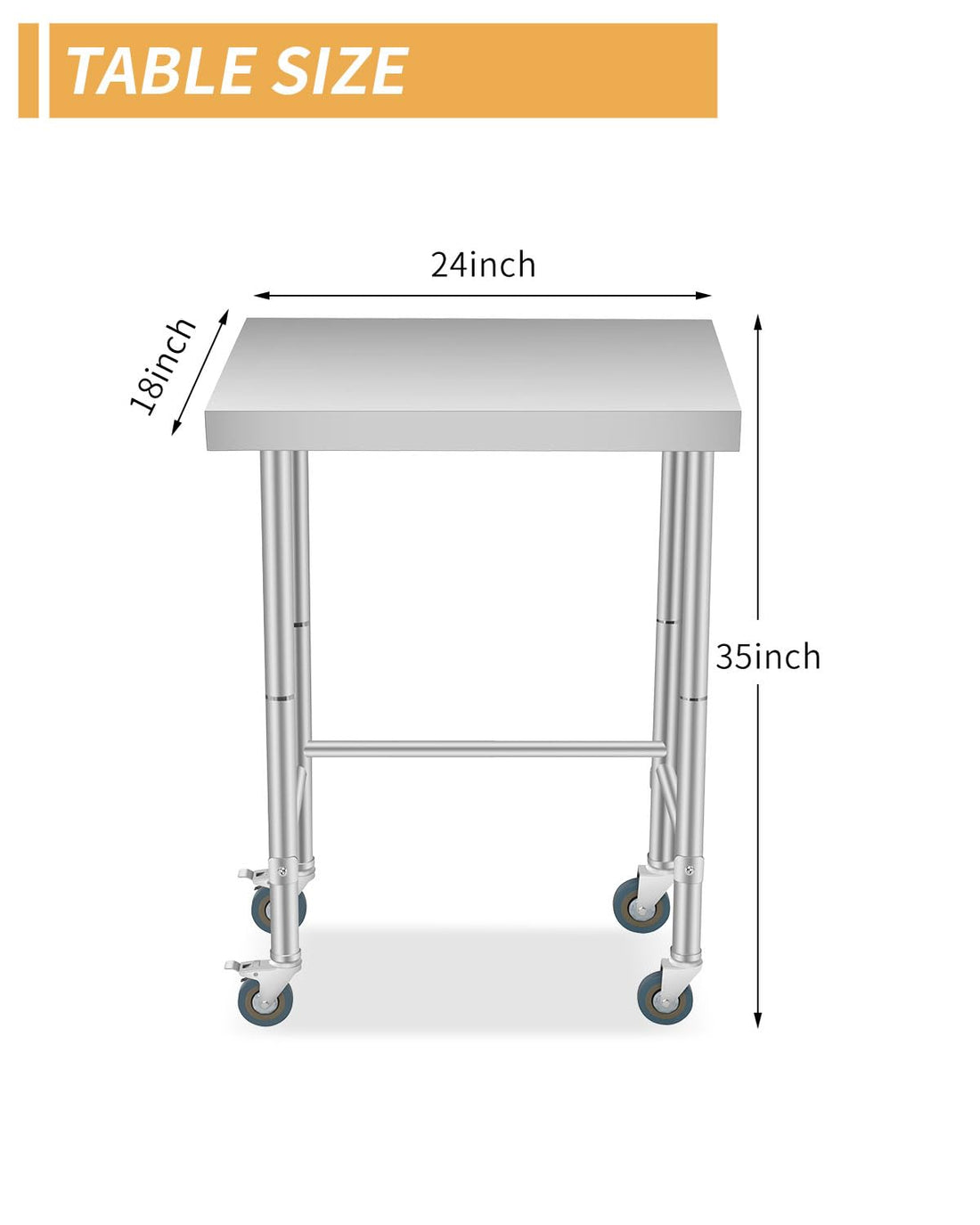 Table de travail Garvee en acier inoxydable 45,7 x 71,1 cm (18 x 28 pouces) avec roulettes, robuste et mobile, résistante à la chaleur et à la rouille, idéale pour la cuisine et l'atelier, couleur argent.