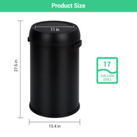 Poubelle Garvee 65 L (17 gal) en acier inoxydable noir avec couvercle basculant pour restaurants et bureaux