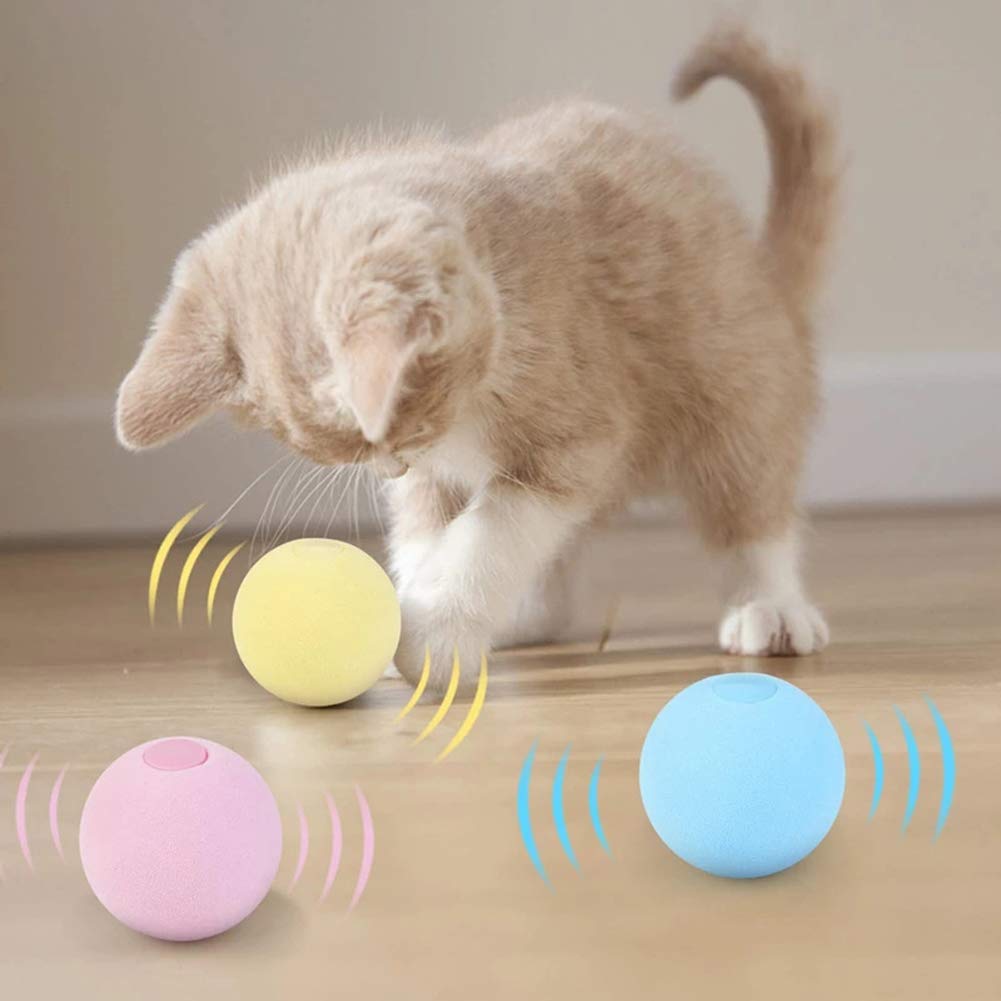 GARVEE Ensemble de 3 jouets pour chat, 50 mm, balles interactives avec sons d'animaux, silicone EVA, jaune, bleu, rose