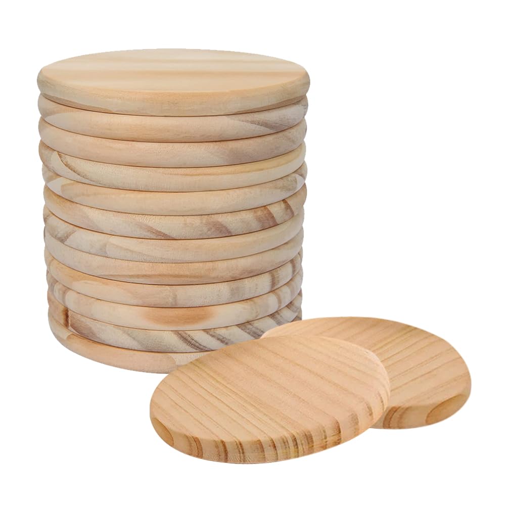 Garvee Lot de 10 sous-verres ronds en bois, à personnaliser, 7 cm de diamètre, 6 mm d'épaisseur, bois brut, à peindre et à graver, protège-tables, idée cadeau