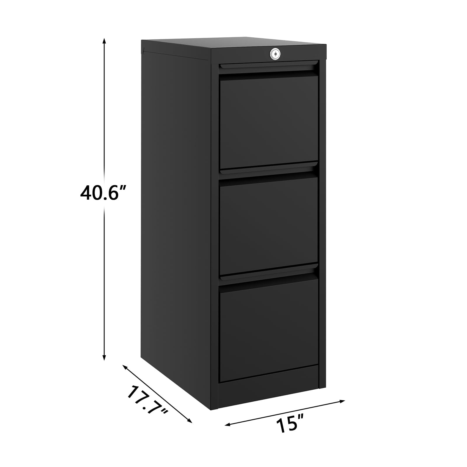 Garvee Classeur Métallique Vertical à 3 Tiroirs avec Serrure, Structure en Acier Robuste, pour Bureau et Maison, Noir