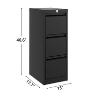 Garvee Classeur Métallique Vertical à 3 Tiroirs avec Serrure, Structure en Acier Robuste, pour Bureau et Maison, Noir