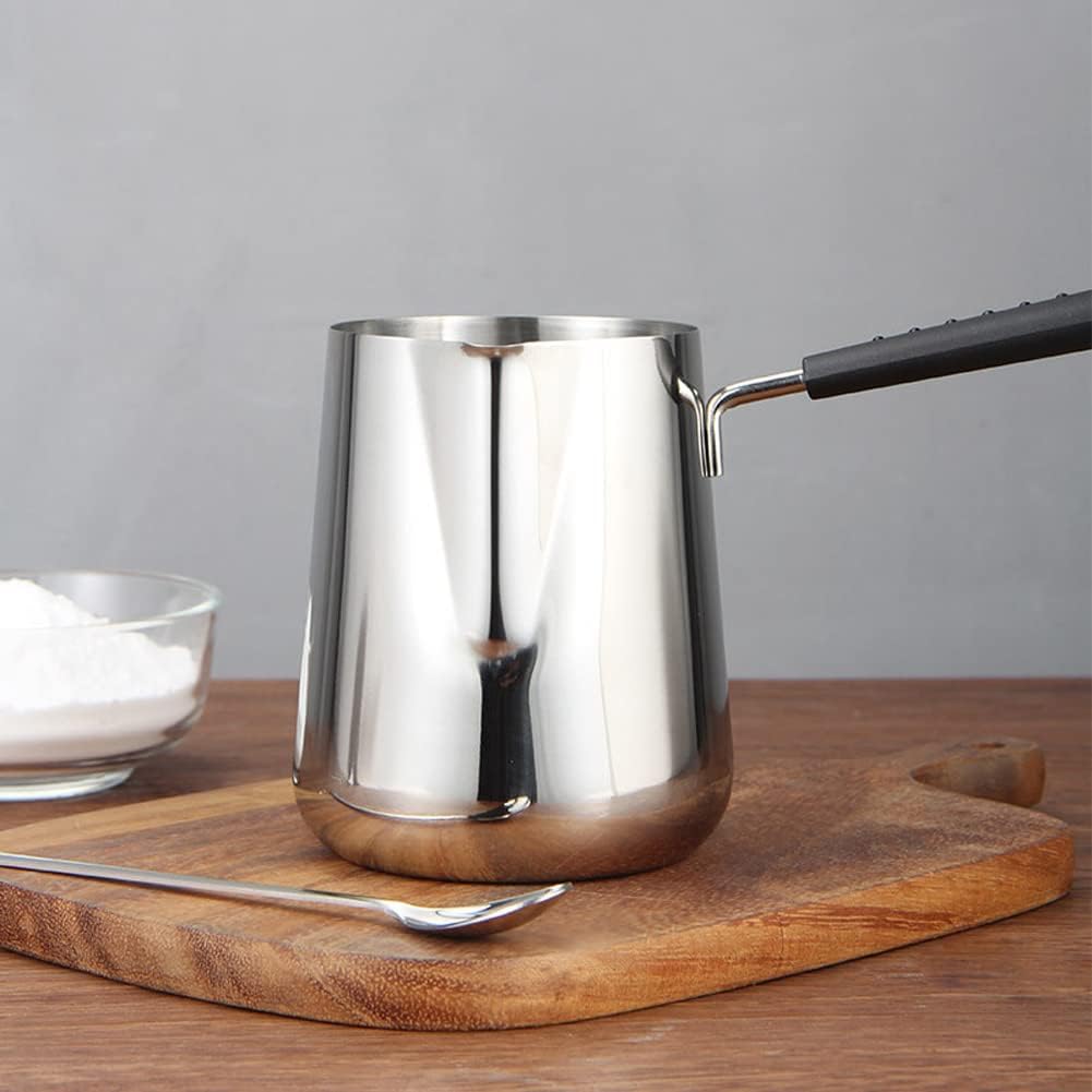 Casserole Garvee Pentolino en acier inoxydable avec poignée thermo-réfléchissante, graduation, bec verseur, répartition de la chaleur sur 3 niveaux pour la cuisson et la préparation du café, plusieurs tailles, argent