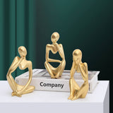 Ensemble de 3 statuettes abstraites Garvee représentant un penseur, mini figurines modernes en résine dorée pour le bureau et la maison. - 