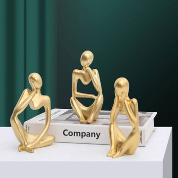 Ensemble de 3 statuettes abstraites Garvee représentant un penseur, mini figurines modernes en résine dorée pour le bureau et la maison.