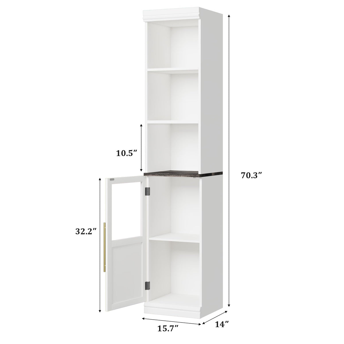 Garvee colonne de rangement salle de bain 178 cm, meuble étroit autoportant avec porte et étagères ouvertes, pour petits espaces