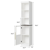 Garvee colonne de rangement salle de bain 178 cm, meuble étroit autoportant avec porte et étagères ouvertes, pour petits espaces