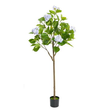 Hortensia artificiel Garvee de 120 cm ou 150 cm avec pot moderne, idéal pour la décoration du salon ou du bureau. Facile d'entretien, robuste, réaliste et vert.