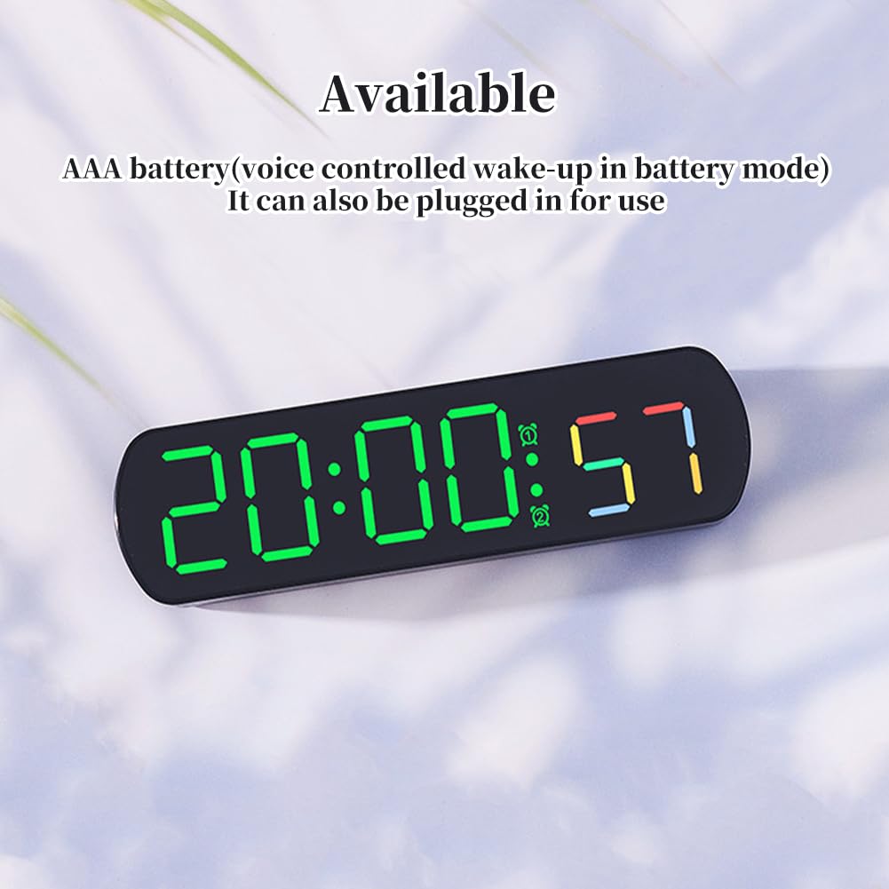 Garvee Réveil numérique 16, 5 cm LED avec affichage de la température, luminosité réglable, fonctionne sur piles, horloge de chevet
