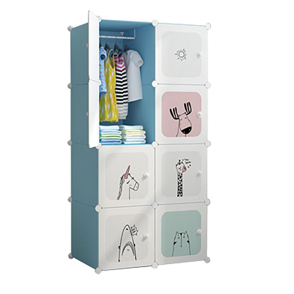 Garvee Organisateur de garde-robe modulaire pour enfants, 8 cubes, à monter soi-même, bleu, 75 x 47 x 147 cm, pour chambre et couloir, gain de place, polyvalent