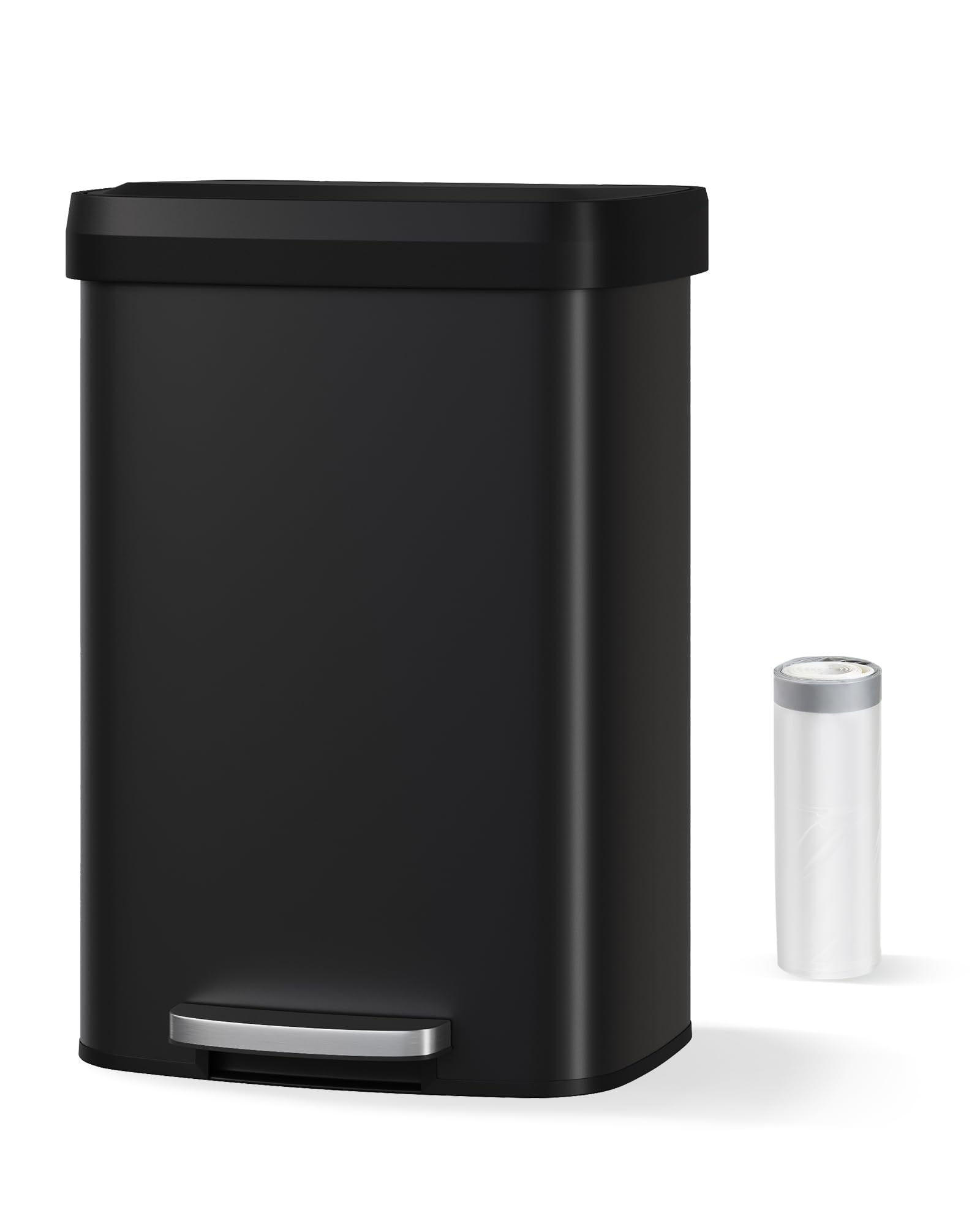 Poubelle métallique Garvee 50 L (13 gal) avec couvercle à fermeture douce, noire, pour la cuisine et le bureau, antirouille, compacte