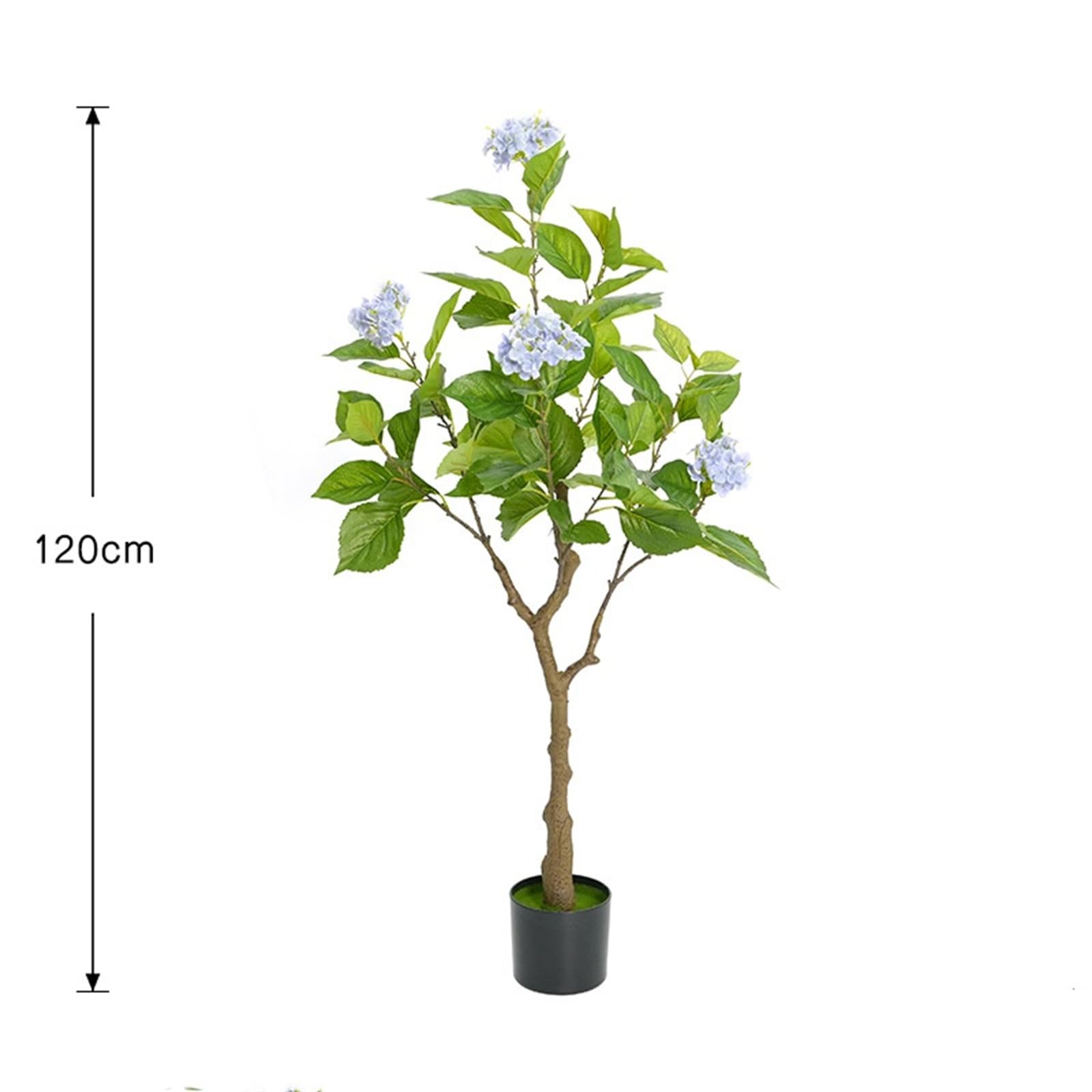 Hortensia artificiel Garvee de 120 cm avec pot moderne pour la décoration intérieure du salon ou du bureau. Réaliste, facile d'entretien, en plastique vert.