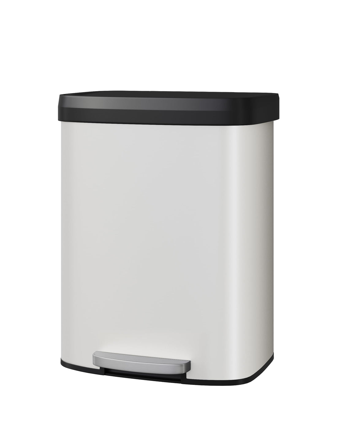 Poubelle métallique Garvee de 60 litres avec couvercle, antirouille, fermeture amortie, idéale pour la cuisine et le bureau, blanche, ergonomique, avec rebord intérieur.